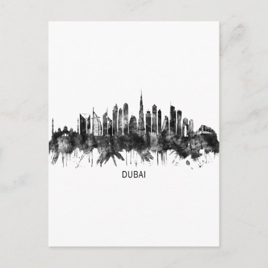 Dubai UAE Skyline BW Uitnodiging Briefkaart (Voorkant)