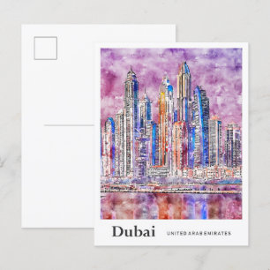 Dubai UAE Travel Waterverf met de hand getekend Briefkaart