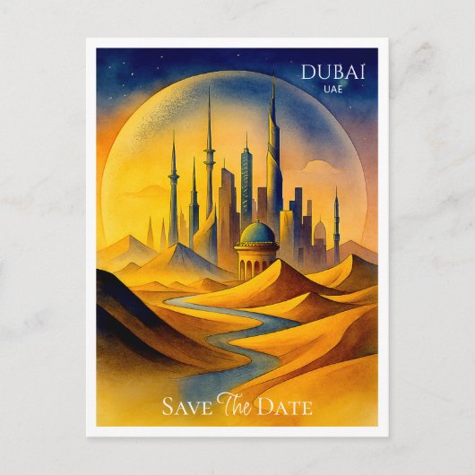 Dubaï UAE Watercolor Enregistrer la date Carte pos (Devant)