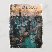 Dubai UAE Waterverf Skyline Briefkaart (Voorkant)