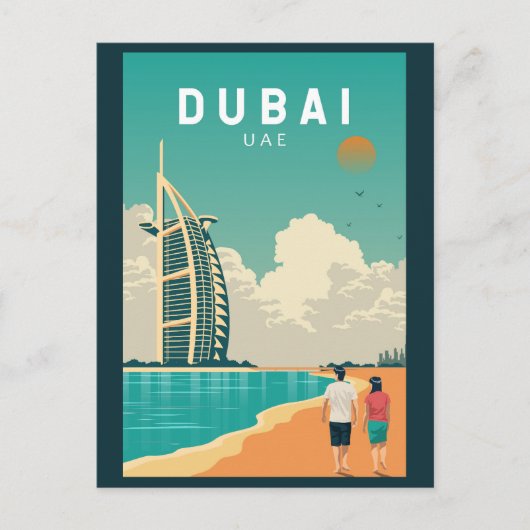 Dubai United Arab Emirates Retro Travel Art Briefkaart (Voorkant)