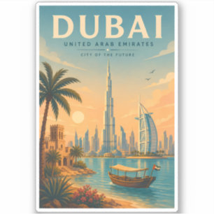 Dubai VAE Illustratie Reis Kunst Vintage Sticker