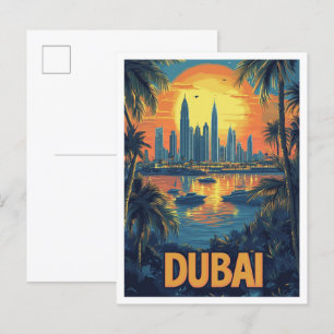 Dubai VAE Illustratie Reis Oude Stijl Briefkaart