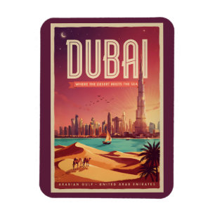 Dubai VAE Nacht Skyline Illustratie Reis Kunst Magneet