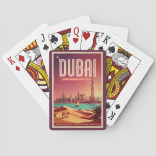 Dubai VAE Nacht Skyline Illustratie Reis Kunst Pokerkaarten
