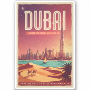 Dubai VAE Nacht Skyline Illustratie Reis Kunst Sticker