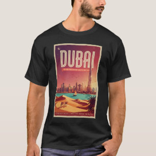 Dubai VAE Nacht Skyline Illustratie Reis Kunst T-shirt
