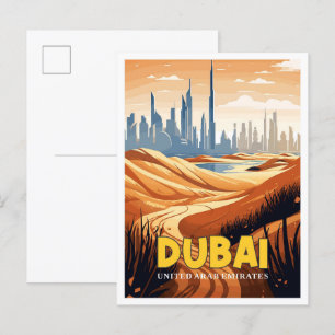 Dubai VAE vintage reisillustratie Briefkaart