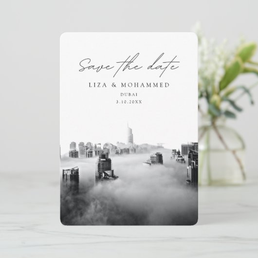 Dubai Wedding Save the Date Zwart & Wit Classy Kaart (Staand voorkant)