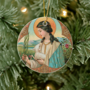 Dubbel Afbeelding St. Agnes van Rome (BK 006) Keramisch Ornament