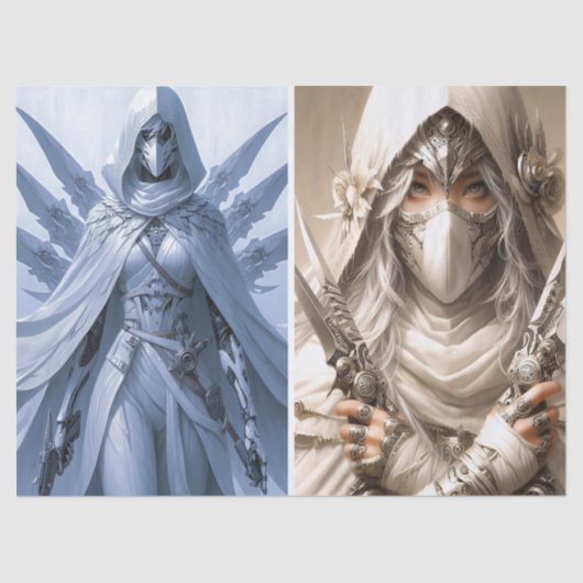 Dubbel Afbeelding van Vrouw Warrior in Witte Decou Tissuepapier (Voorkant)