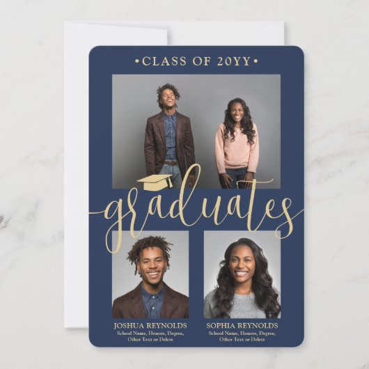 Dubbel Afstuderen 2 Afstudeerders Navy & Gold Join Kaart (Voorkant)