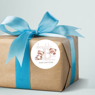 Dubbel Baby shower Schattige Moderne Beren Dubbel Ronde Sticker