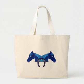 Dubbel blauw paard en een Hoefijzer Grote Tote Bag
