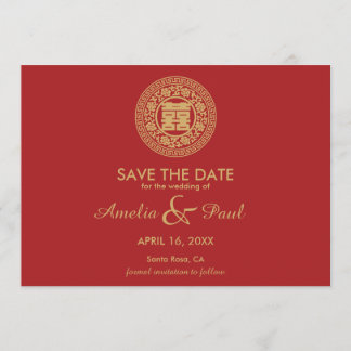 Dubbel Geluk Chinees Bruiloft - Save the Date