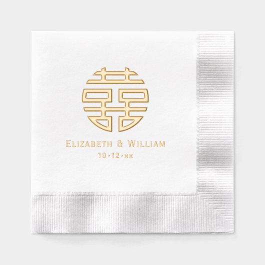 Dubbel Geluk Chinees Symbool Bruiloft Namen Datum Folie Servetten (Voorkant)