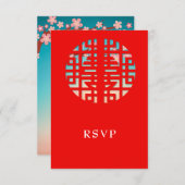 Dubbel Geluk Nieuwe Dageraad Chinese Bruiloft RSVP Kaartje (Voorkant / Achterkant)