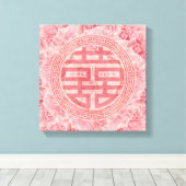 Dubbel gelukssymbool op roze pioenen canvas afdruk (Insitu (Houten vloer))