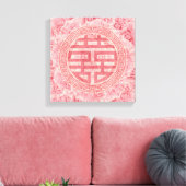 Dubbel gelukssymbool op roze pioenen canvas afdruk (Insitu (Woonkamer))