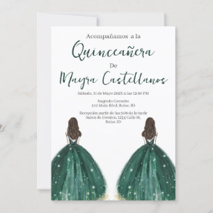 Dubbel Groen silhouet Quinceañera uitnodiging