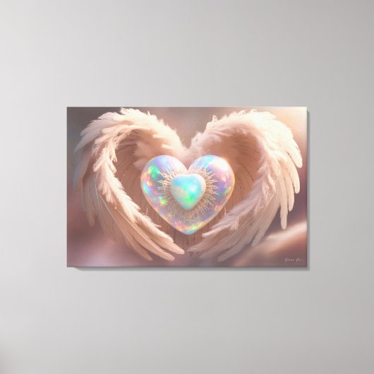 *~* Dubbel Hart Witte Engel Vleugels AP78 Opal Canvas Afdruk (Voorkant)