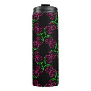 Dubbel Hot Pink Rozen Patroon Thermosbeker