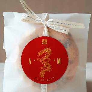 Dubbel monogram   Draak & Phoenix-huwelijk  Ronde Sticker