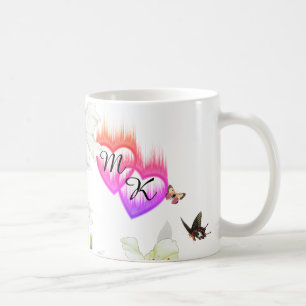 Dubbel monogram gevlochten harten met bloemen koffiemok