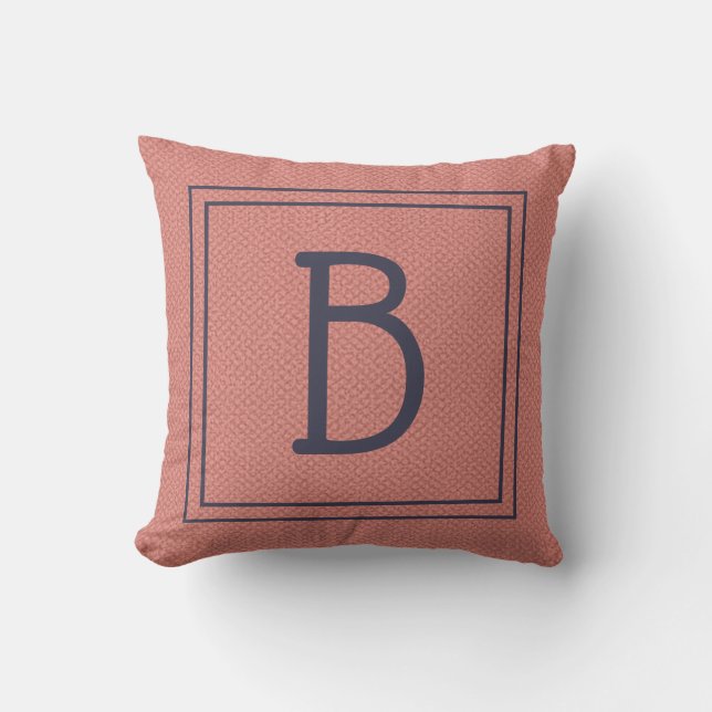 Dubbel omlijst monogram nep gestructureerd koraal  kussen (Voorkant)