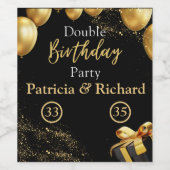 Dubbel Verjaardagsfeest Zwart en Goud Elegant Wijn Etiket (Enkel label)