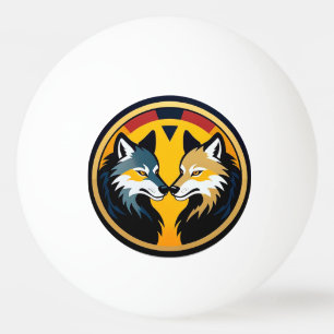 Dubbel Wolf Embleem Logo Met Gouden Cirkel Pingpongballen