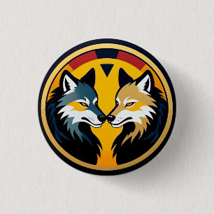 Dubbel Wolf Embleem Logo Met Gouden Cirkel Ronde Button 3,2 Cm