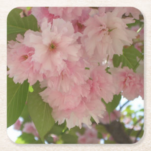 Dubbelbloeiende Cherry Tree II Spring Floral Vierkante Kartonnen Onderzetter
