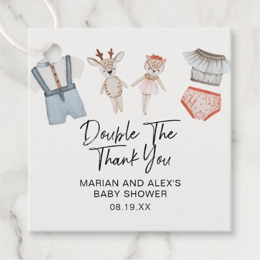 Dubbeldank je neutraal tweelingflesjes met gunstig bedankjes labels (Voorkant)