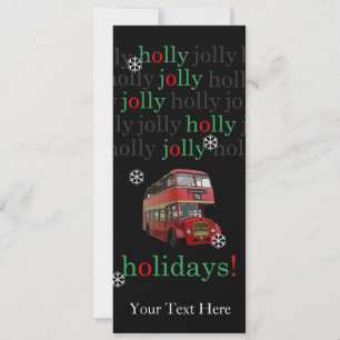 Dubbeldecker bus Holly Jolly Holiday Card Feestdagenkaart