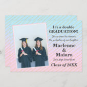 Dubbele Afstuderen foto van Fun High School Twins Aankondiging (Voorkant / Achterkant)