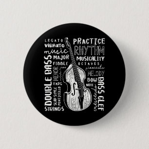 Dubbele bass Word Cloud Upright Art Music Ronde Button 5,7 Cm