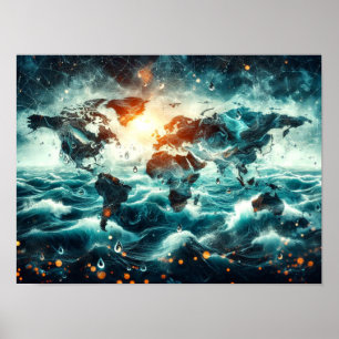 Dubbele Belichting van Wereldkaart en Oceaan Poste Poster