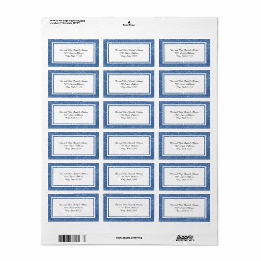 Dubbele blauwe glitter Trim - Adres Etiket (Full Sheet)