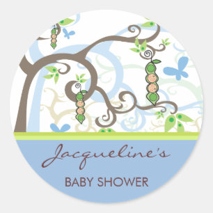 Dubbele bogen blauwe erwten in een Baby shower pod Ronde Sticker
