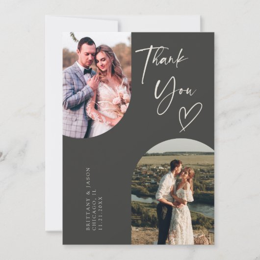 Dubbele Boog Houtskool Trouwfoto Bedankkaart (Voorkant)