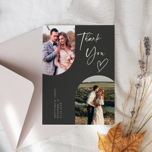 Dubbele Boog Houtskool Trouwfoto Bedankkaart