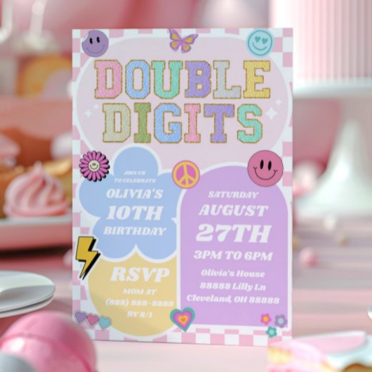 Dubbele cijfers Preppy Patch 10e verjaardagsfeest Kaart