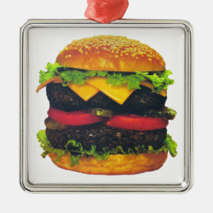 Dubbele Deluxe Hamburger met kaas Metalen Ornament