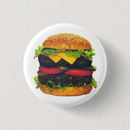 Dubbele Deluxe Hamburger met kaas Ronde Button 3,2 Cm (Voorkant)