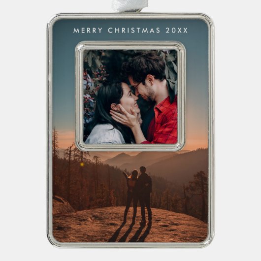 Dubbele foto verzilverd kader ornament (Voorkant)