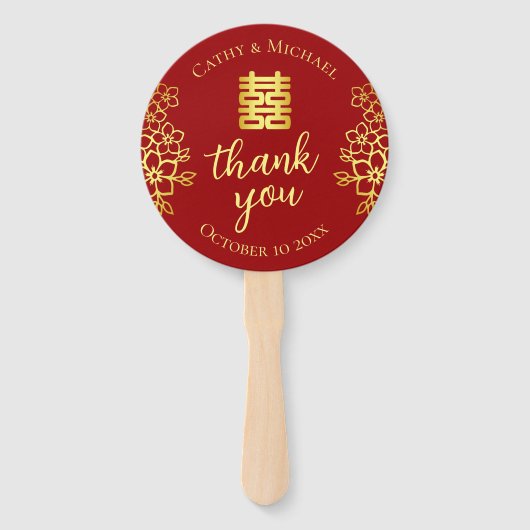 Dubbele geluksfloral dank je chinese bruiloft handwaaier (Voorkant)