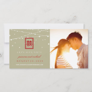 Dubbele gelukslichten sparen de Datum Fotokaart Save The Date