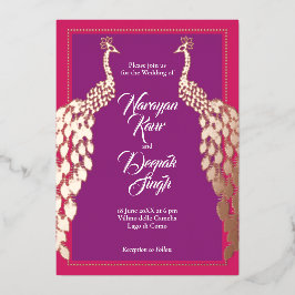 Dubbele goudpacocks folie uitnodiging