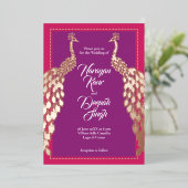 Dubbele goudpacocks folie uitnodiging (Staand Voorkant)